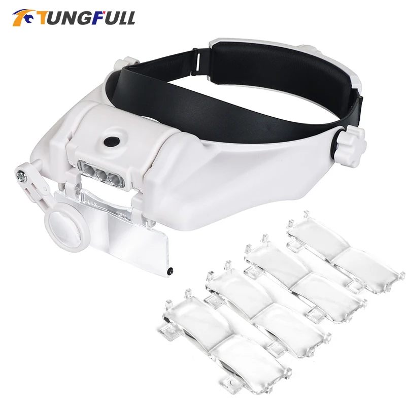 TUNGFULL Magnifying Glass with Led Lights Illuminated Magnifier Lamp  Wearing Style 1.5x 2x 2.5x 3x 3.5x 8 Magnifying Headset