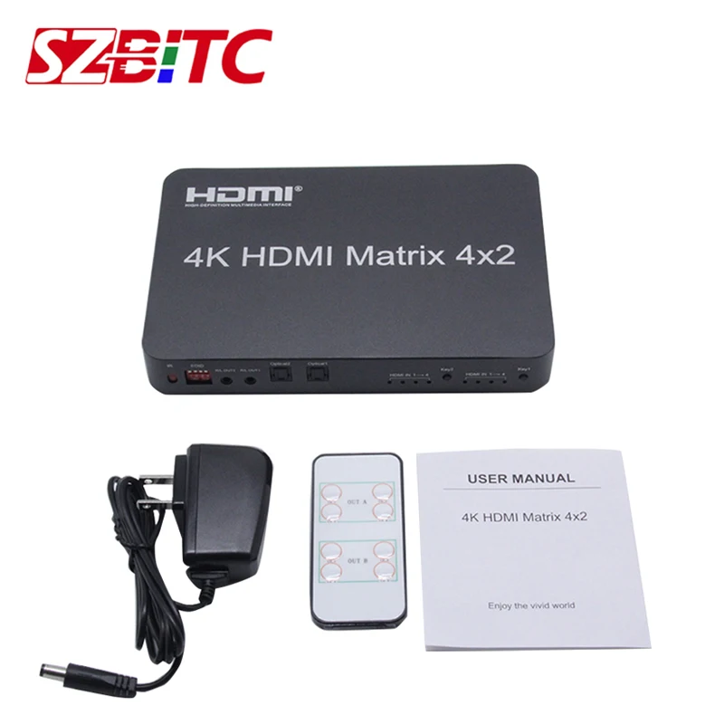 SZBITC 4K HDMI матричный 4x2 коммутатор 4 в 2 Выход V2.0 EDID 3840x2160 @ 60 Гц 3 5 мм аудио выход с ИК