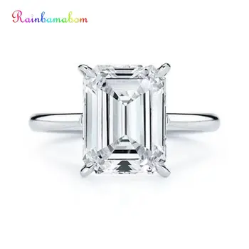 

Rainbamabom 925 Solid Sterling Silver Created Moissanite Gemstone Wedding Engagement White Gold Ring Fine Jewelry Gift Wholesale