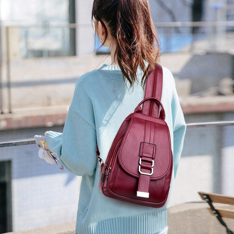 Women Soft PU Leather Backpack Travel 