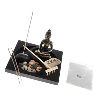 

Mini Landscape Buddhist Buddha Statue Sand Table Rock Rake Tray Garden