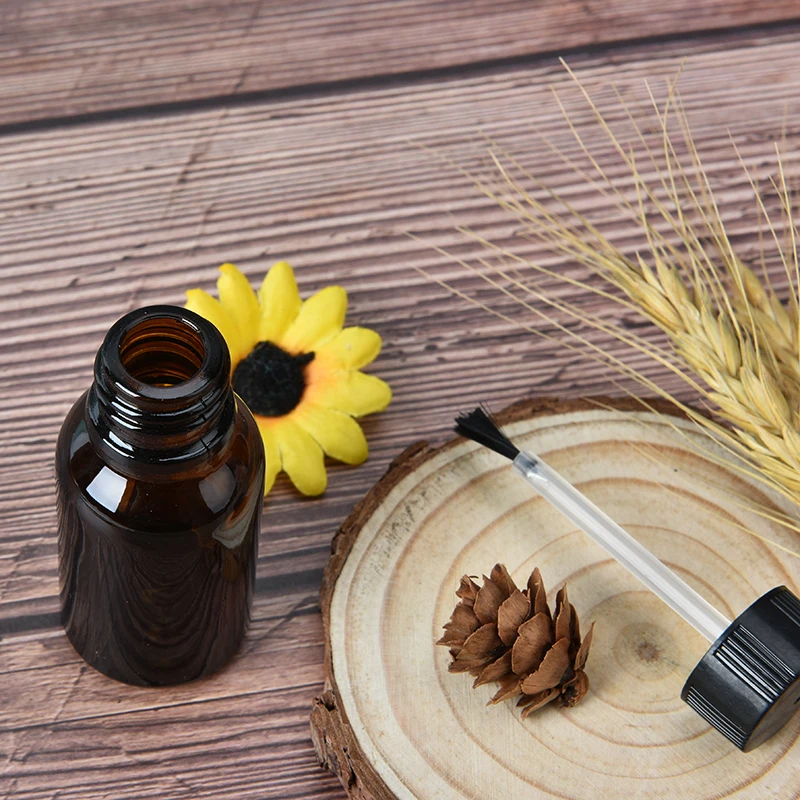 

1pc 15/20/30ml Empty Frost Brown Glass Bottle Essential Oil Container With Brush Cap Nail Polish Bottle Portable Travel Bottling