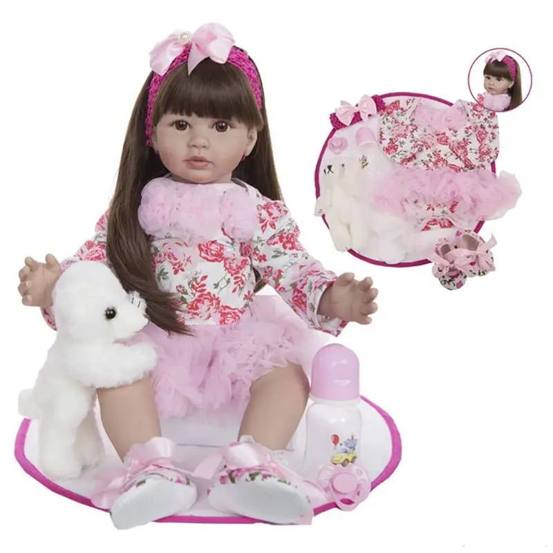 

Realistic Doll Soft Silicone Toddler Babies Long Hair Girl Princess Pacifier