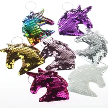 Cross Border разноцветные блестки брелок для ключей с единорогом подвеска поперечная граница горячая Распродажа двухсторонняя Светоотражающая сумка Matou P