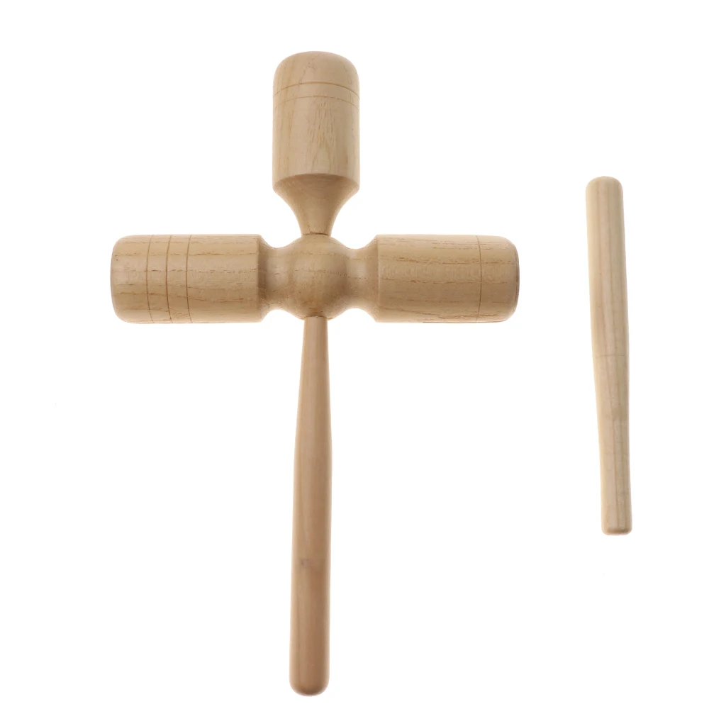 Wood Three Tone Block with Striker Beater Percussion Instrument Musical Toy Gift for Kids