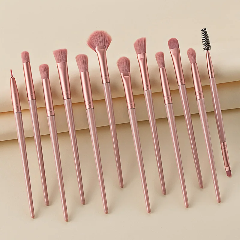 12 Stéck Schéint Rosa Eenhoorn Aenpinselen Set Holz Eyeliner Wenkbrauwen Aeschatten Make-up Pinselen Set Kosmetik Schéinheet Maquiagem Tools_voghion.com