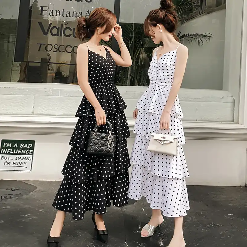 dotted ruffle chiffon dress