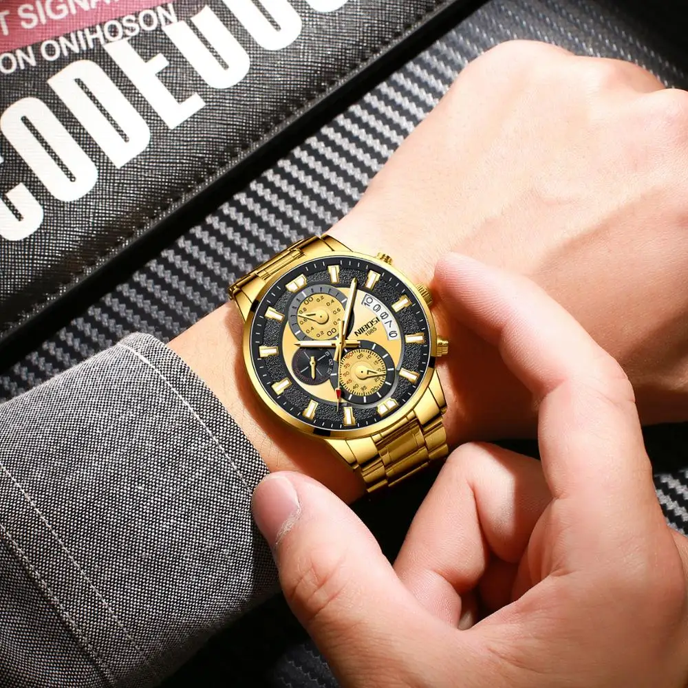 Модные золотые мужские часы NIBOSI 2020 из нержавеющей стали топовый бренд роскошные