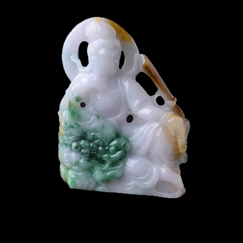 

2019 new natural Myanmar A goods red and yellow jade floating flowers Manjushri small ornaments with certificate