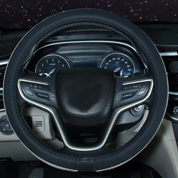 

1pcs Universal 38cm Crystal Rhinestone Leather Steering Wheel Cover Car Interior Accessories Car Styling