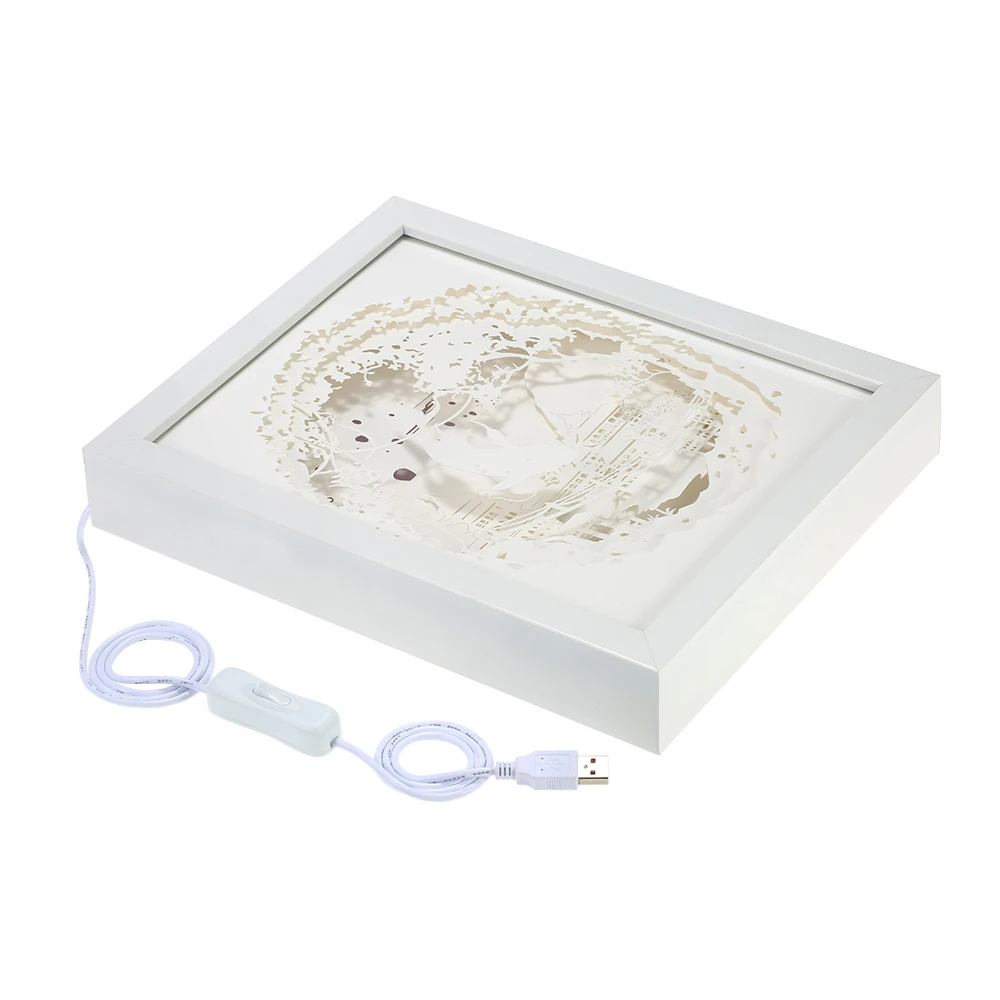  3D Paper Cut Light Box USB Powered LED Shadow Lamp Decorative Night Light with Switch for Bedroom L - 4000326355012