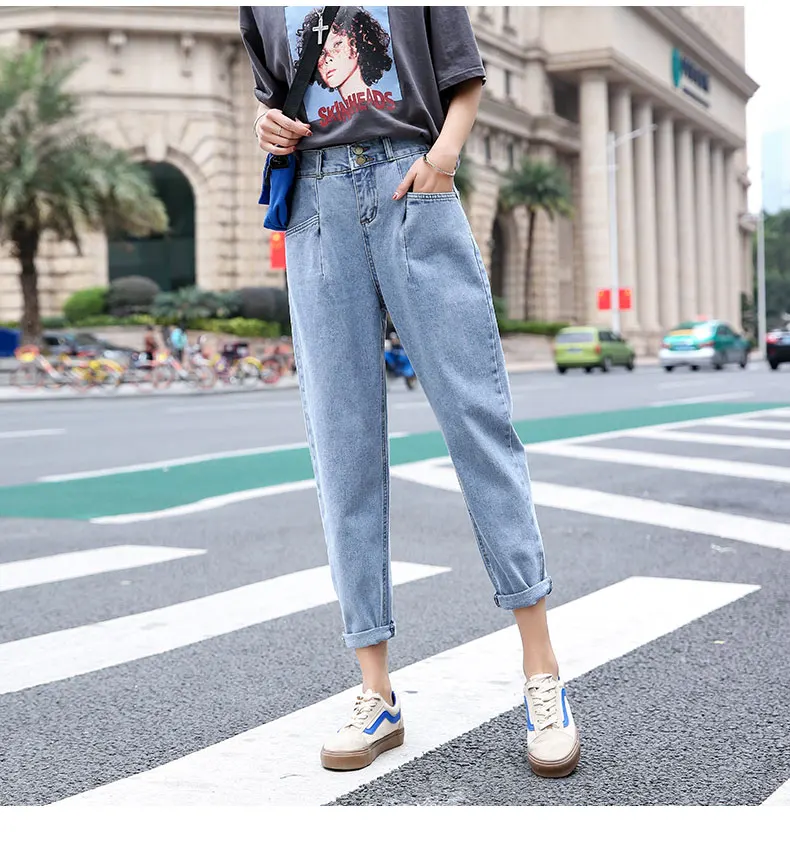 plus size women vintage skinny ladies high waisted jeans mujer spring autumn femme wide leg denim pants female A5728