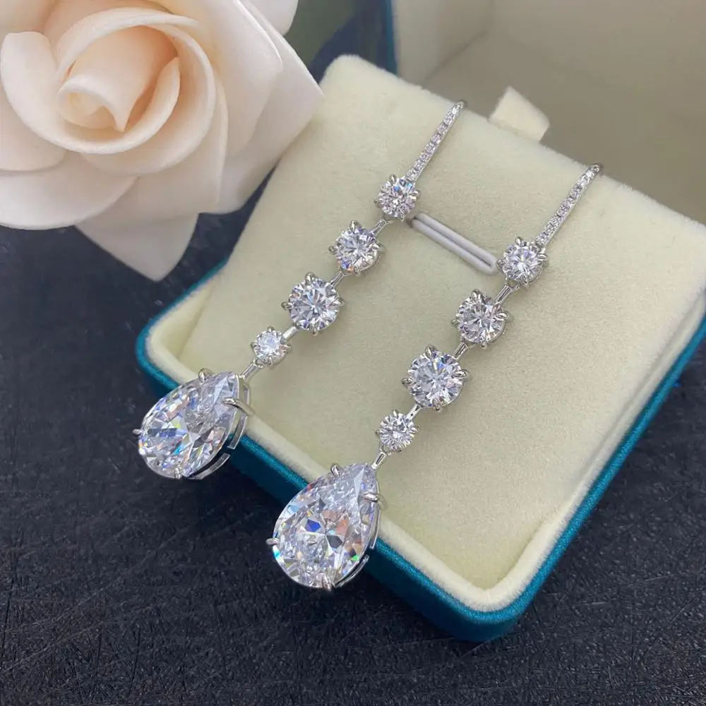 Orecchini Pendenti In Argento 925 Con Moissanite – Gioielli A Bottone Ipoallergenici, Regalo Per Donna, Sposa - 2