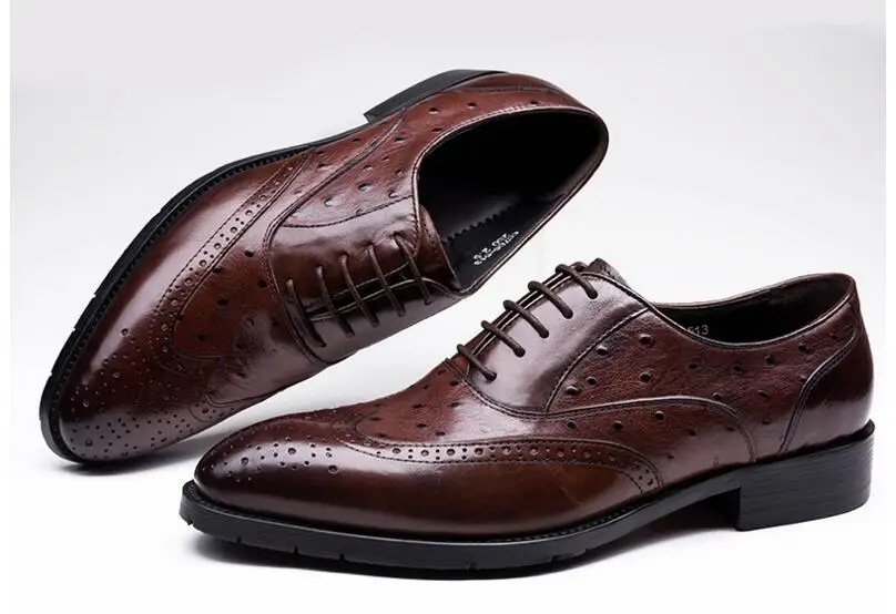 

Men Bullock carved formal shoes 2 colour pointed toe lace up falt Oxfords Genuine leather party wedding shoes