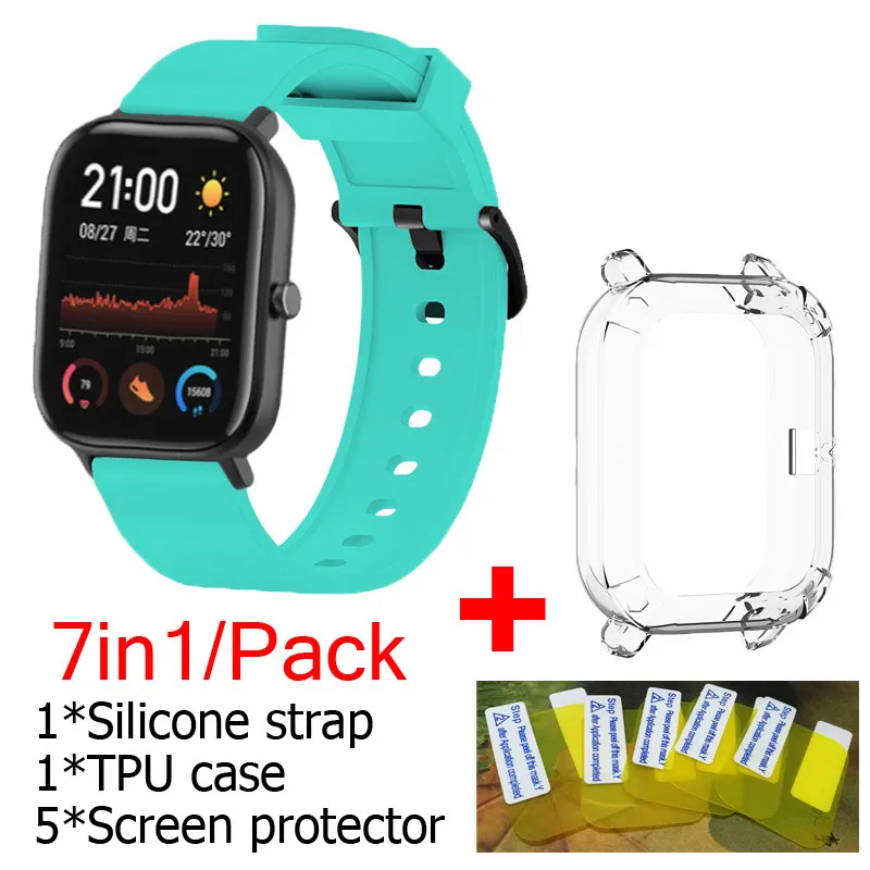 7в1 для Xiaomi Huami Amazfit GTS ремешок мягкий силиконовый ремень умный ремешок для часов браслет+ ТПУ чехлы накладки+ Защитная пленка для экрана - Цвет: 15