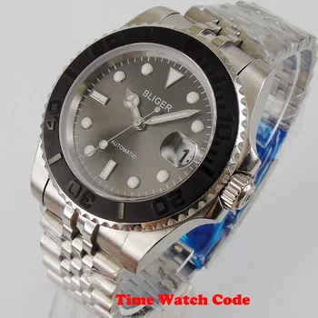 

40mm Bliger Mechanical Automatic Movement Men's Wristwatch Gray Dial Jubilee Sapphire Date indicator luminous roating bezel