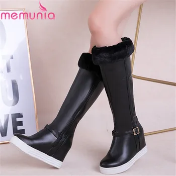 

MEMUNIA 2020 new arrival women knee high boots round toe zip winter snow boots buckle warm fashion wedges platform shoes woman