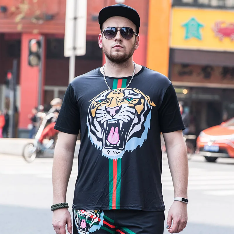 

Summer men's tiger head print large size t-shirt men plus fat increase guy