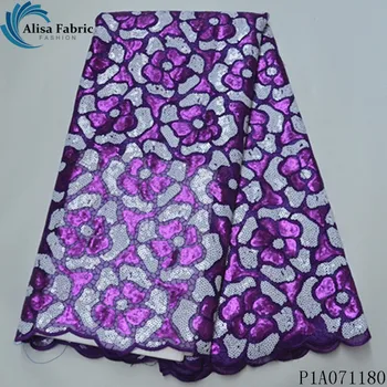 

Alisa purple african sequins lace fabric 2020 high quality embroidered french net laces nigerian mesh fabrics 5 yards for sewing