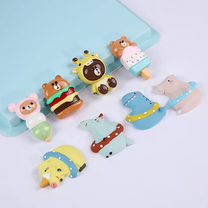 

1PC Kawaii Flat back Resin Cabochon Cartoon Animal Ice Cream Cabochons Fridge Sticker Accessories Phone Case Decoration Craft