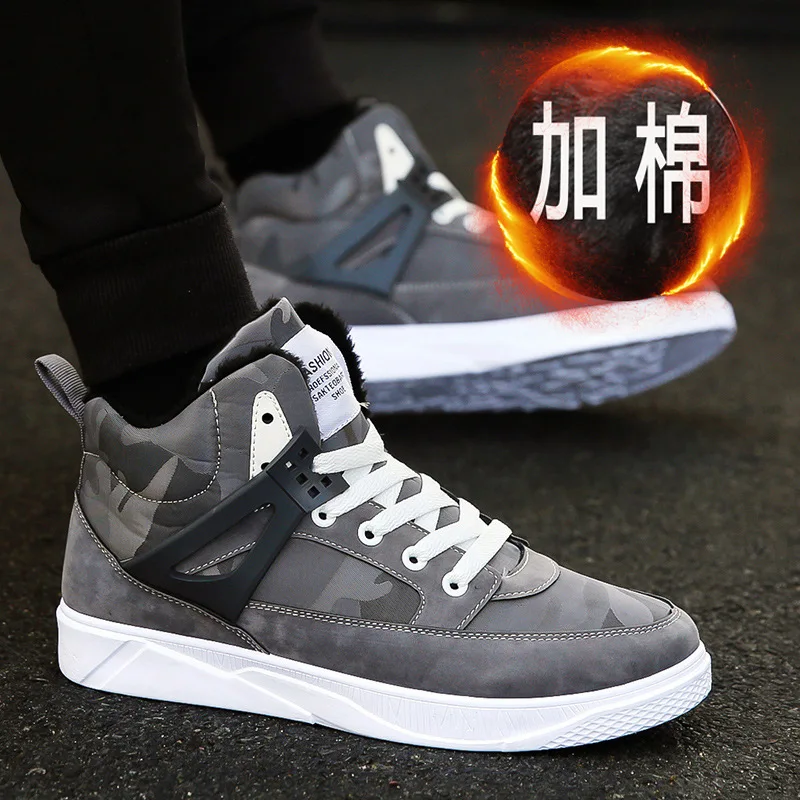 

2019 Winter New Style Men High-top Board Shoe Korean-style Students plus Velvet Warm Cotton-padded Shoes Daily Life MEN'S Casual
