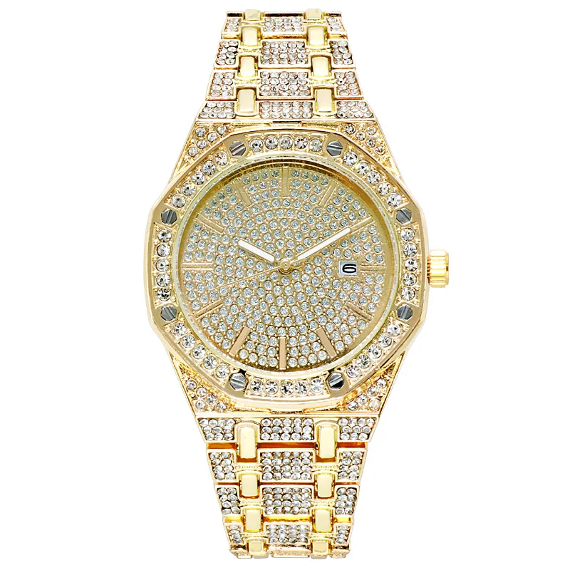 Orologi da polso di marca Hip Hop in oro al quarzo con diamanti da 16 mm con orologio in acciaio inossidabile Micropave CZ Relogio_voghion.com