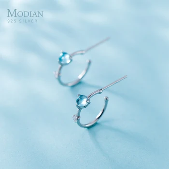 

Modian Lucky Simple Blue Opal Stud Earrings for Women 925 Sterling Silver Sweet Ear Studs for Girls Cute Fashion Jewelry