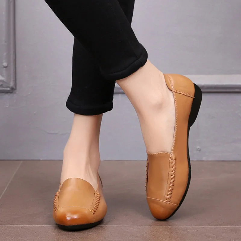 ZZPOHE/Женская обувь из натуральной кожи; Модные женские повседневные Лоферы без застежки; обувь на плоской подошве; женская мягкая обувь; удобная обувь для мам