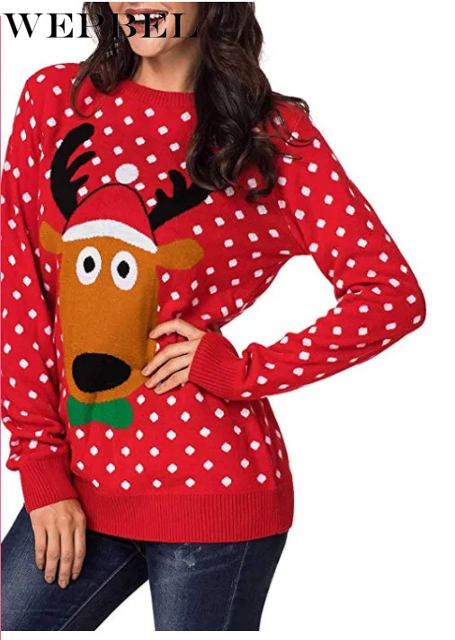 

WEPBEL Autumn and Winter Fashion O-Neck Long Sleeve Loose Sweatshirts Women's Casual Christmas Elk Printing Sweatshirts