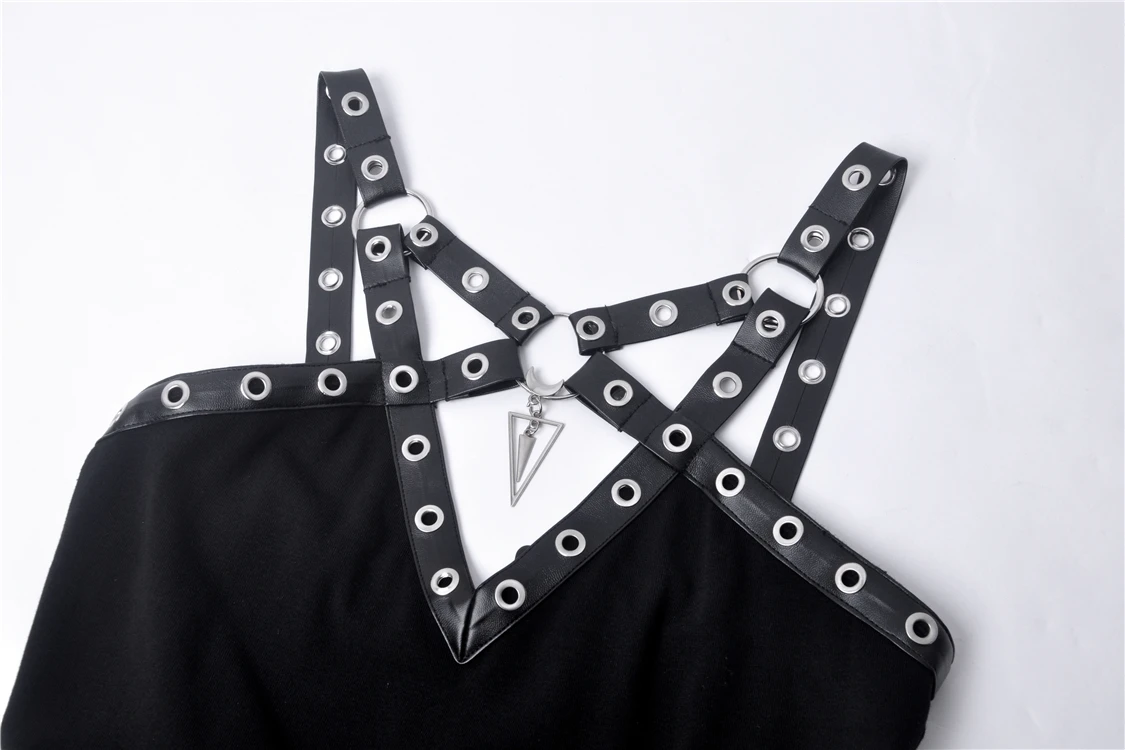 Darkinlove женские панк, искусственная кожа ремни Dressgashion готическое сексуальное платье