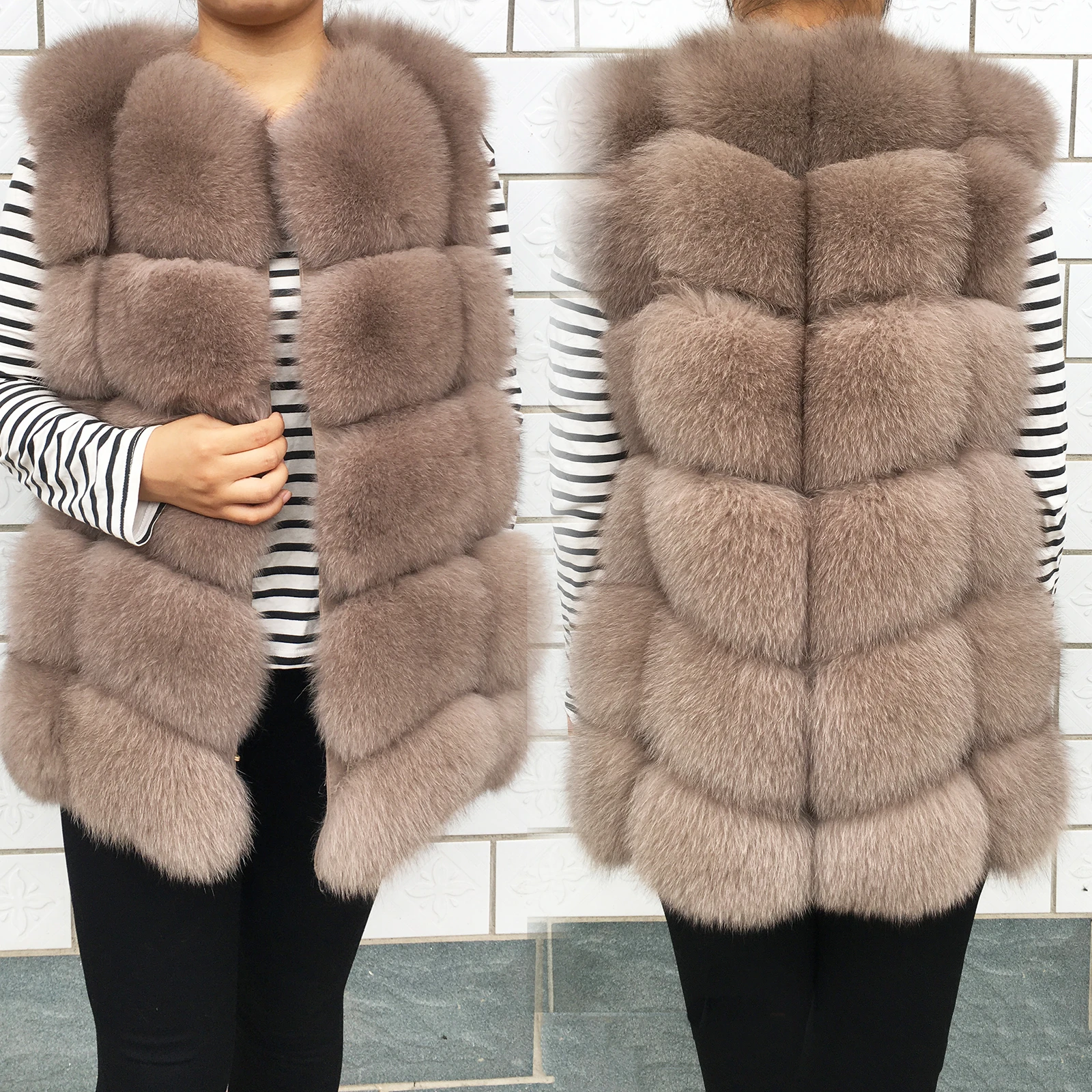 2020 New Women's Winter Real Fur Coat High Quality  Natural Fox Fur Vest Fashion Luxurious Warm Sleeveless Dark buckle jacket bubble coat women