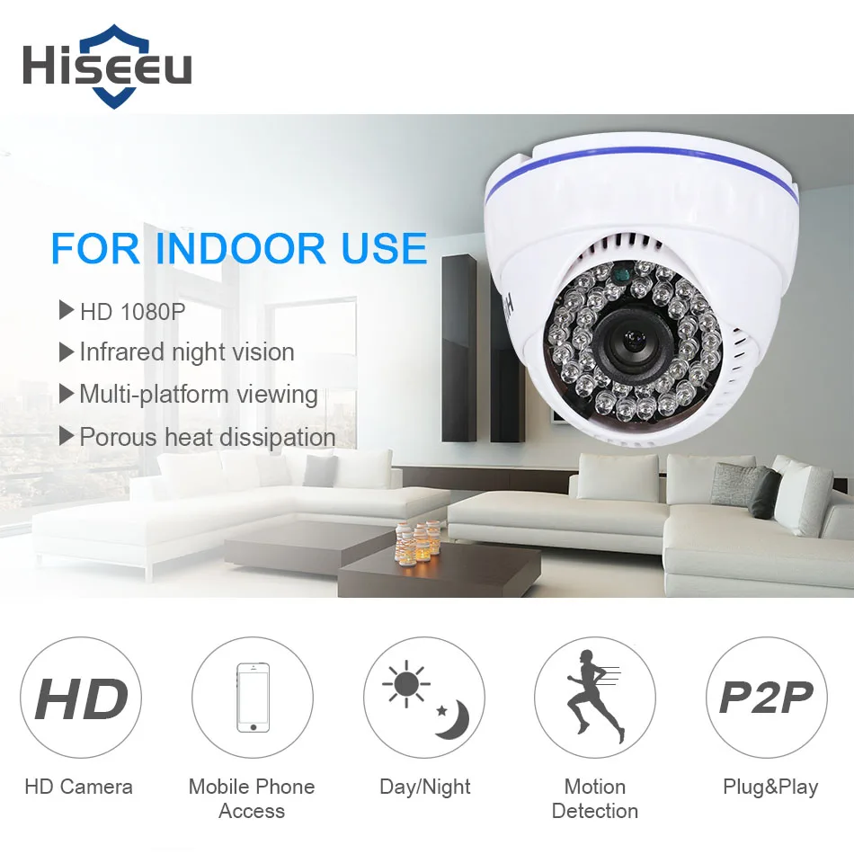 

Hiseeu HD 1080P IP Camera Night Vision 2.0MP IP Camera Network Onvif 2.0 IP Dome Camera IR-Cut Filter P2P Dome Camera CCTV RJ45