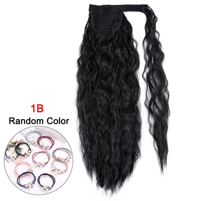 Leeons 20'' Synthetic Ponytail Hair pieces Heat Resistant Fiber Straight Ribbon Clip In Hair Extension 21 colors Brown Black 1b corn