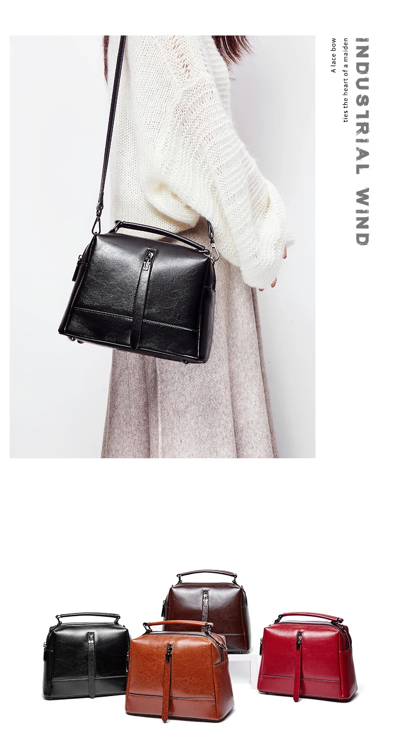 Genuine Leather Vintage Brown Women Handbag Messenger Shoulder Bags Daily Casual Tote High Quality Black Bag Purse