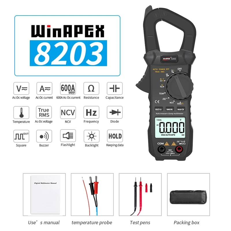 GTBL Winapex Et8203 Цифровой мультиметр ЖК-дисплей Ac/Dc Амперметр Сопротивление Емкость тестер для дома, лаборатории, фабрики, университета