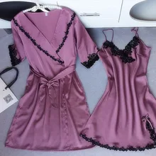 Элегантные платья набор высокий качественный халат платье Сексуальная Ночная рубашка Кружева Повседневные пижамы из двух Костюм из нескольких предметов удобная домашняя одежда