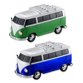 

2Pcs Colorful Mini Bluetooth Speaker Car Shape Mini Bus Speaker Support Fm +U Disk Insert Card Mini Speaker Mp3 Player - Blue &