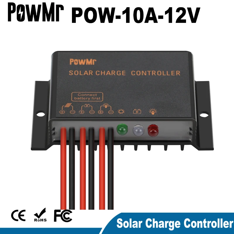 Powmr 10A 12V Regolatore Di Carica Solare 12V Impermeabile Ip68 Senza Luce E Controllo Timer Carico 24 Ore Di Lavoro All'Aperto
