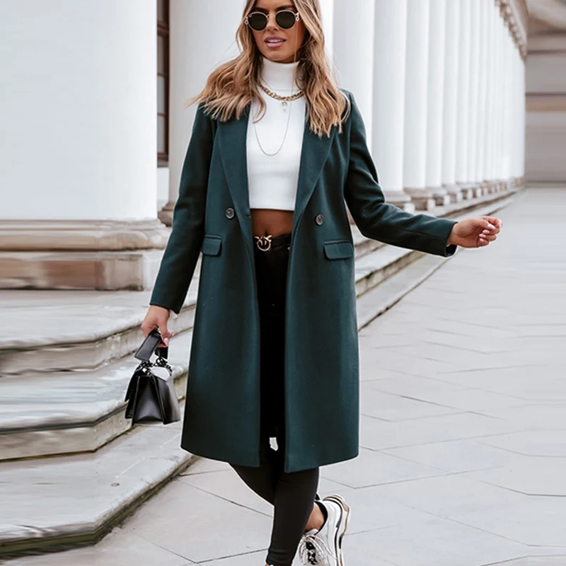 black down jacket Fashion Women's Winter Warm Wool Coats Turn-Collar Long Sleeve Pocket Outwear Casual Long Jacket Overcoats black puffer coat with hood