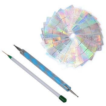 

8 Pcs Nail Art Brushes Pen Marbleizing Dotting Pen & 1 Set 24 Sheets 72 Designs, 144 Pieces 3D Stickers