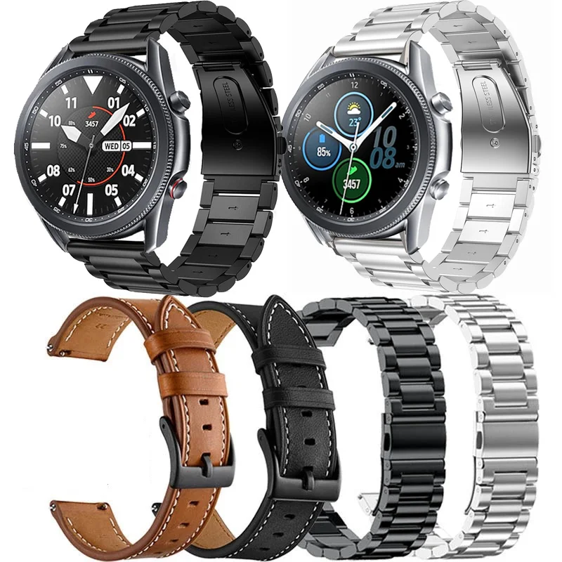 Металлический ремешок и браслет из натуральной кожи для Samsung Galaxy watch 3 45 мм 41 мм/Active