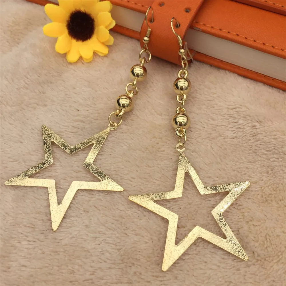 

European exaggerated five-pointed star long tassel earrings for women Indian ethnic vintage geometric minimalist female jewelry
