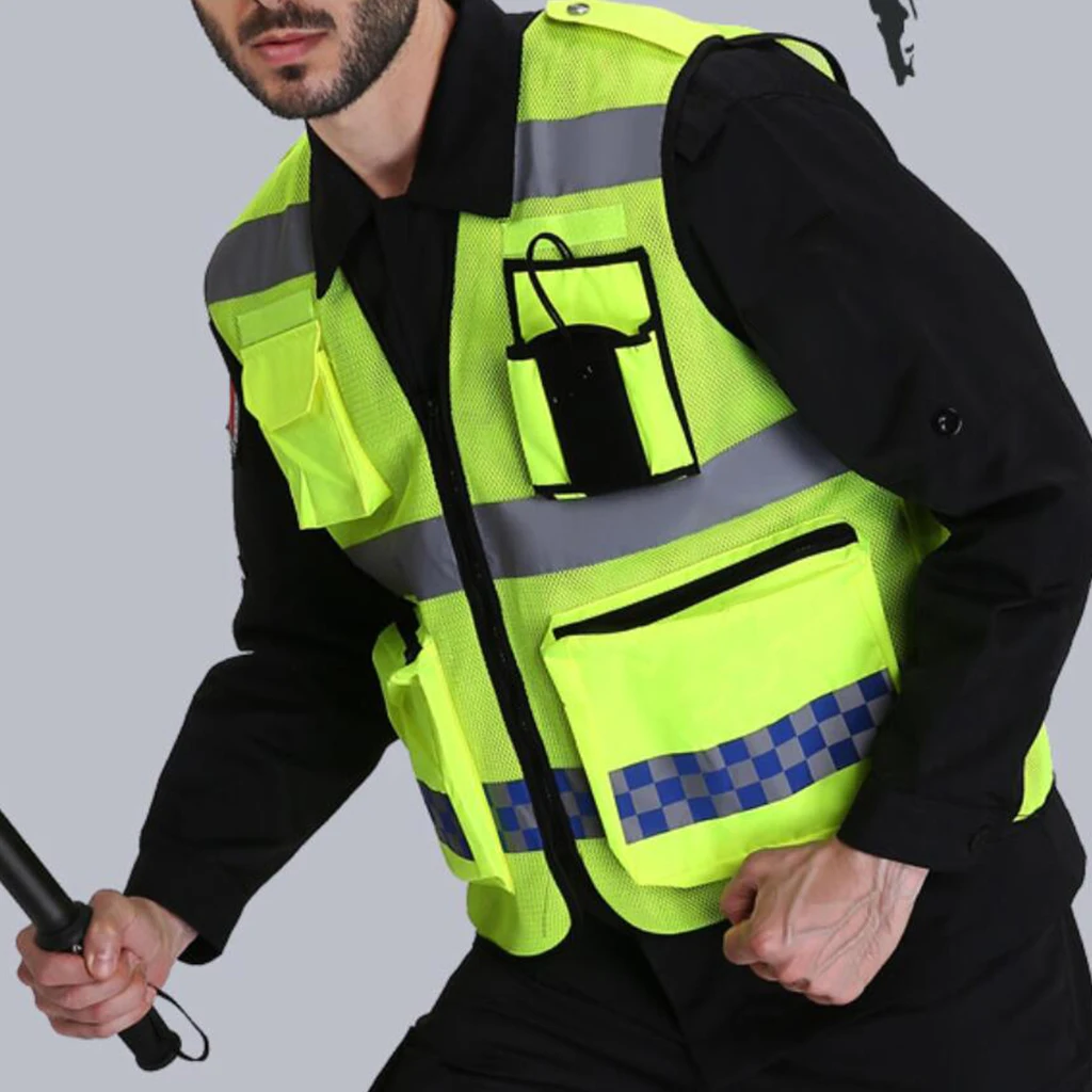 High Visibility Yellow Reflective Safety Vest with Reflective Strips, Made from Breathable and Neon Fabric - Universal Style-D