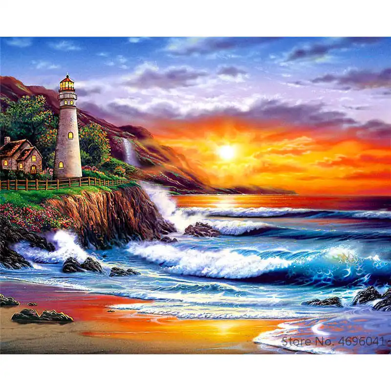 Painting By Numbers Frameworks Coloring By Numbers Home Decor Pictures Landscape Beach Villa Decorations RSB8146 - Цвет: RSB8106