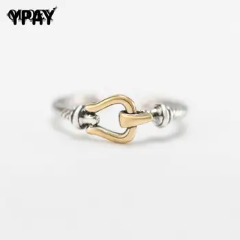 

YPAY Genuine 925 Sterling Silver Adjustable Ring for Women Vintage Geometric Metal Finger Rings Fine Party Jewelry Gift YMR352