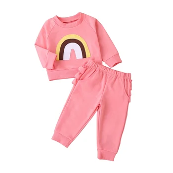 

Baby Spring Autumn Clothing Newborn Baby Girl Long Sleeve Rainbow Patch Tops Shirts Ruffle Leggings Pants Warm Clothes 0-3T