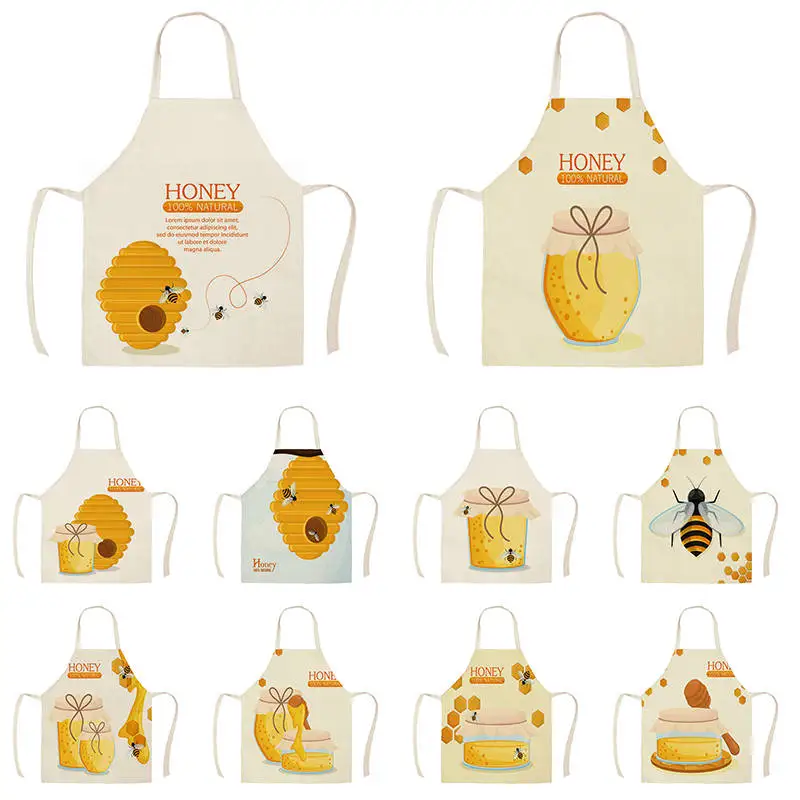1Pcs Kitchen Natural Honey moon Bee Apron Sleeveless Cotton Linen Aprons for Men Women Home Cleaning Tools WQ1294