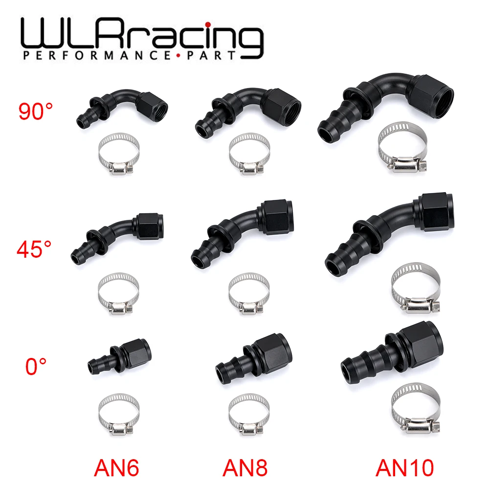 Universal AN6 AN8 AN10 Push-on Hose End Fittings Fuel Oil Cooler Hose Fitting 0 45 90 180 Degree Reusable Connection Adapter oil line fitting adapter aluminum hose fitting