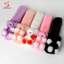 Меховой шарф с мишкой Тедди, шарф из кролика Рекс, теплый меховой воротник, теплая зима, для детей, женский меховой шарф CN-445