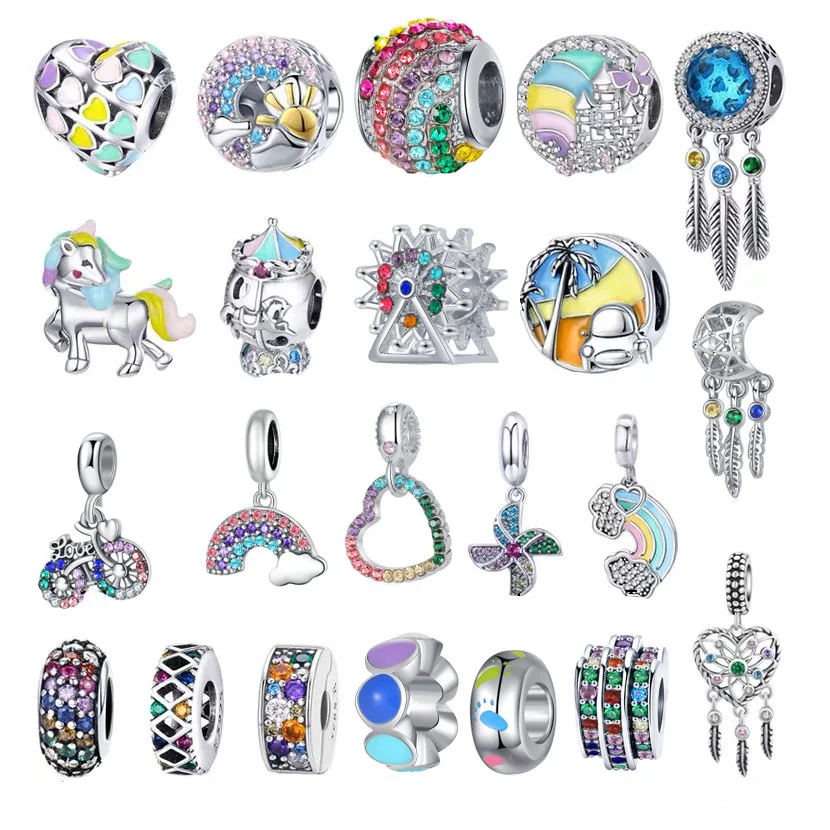 

New Exquisite Beaded Colorful Windmill Love Colorful Spring Beads for Original Pandora Ladies Bracelet Jewelry Gift